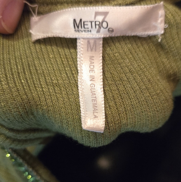 Metro 7 olive green sequin lined tank top szM - Picture 6 of 6